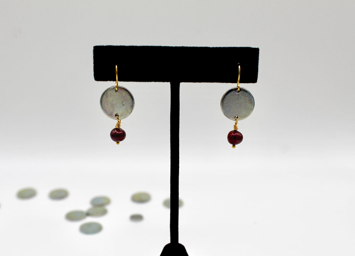 Free Earrings | Freshwater Pearl & Repurposed Steel Automotive Parts | Gold Plated Ear Wire