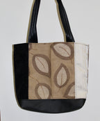 Patchwork Tote | Large Upcycled Auto Leather & Fabric | One of a Kind | Neutral Color Leaf Pattern