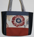 Patchwork Tote | Large Upcycled Auto Leather & Fabric | One of a Kind | Brick Red, Navy, Cream Poppy