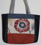 Patchwork Tote | Large Upcycled Auto Leather & Fabric | One of a Kind | Brick Red, Navy, Cream Poppy