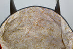 Patchwork Tote | Large Upcycled Auto Leather & Fabric | One of a Kind | Yellow, Blue, and Mocha