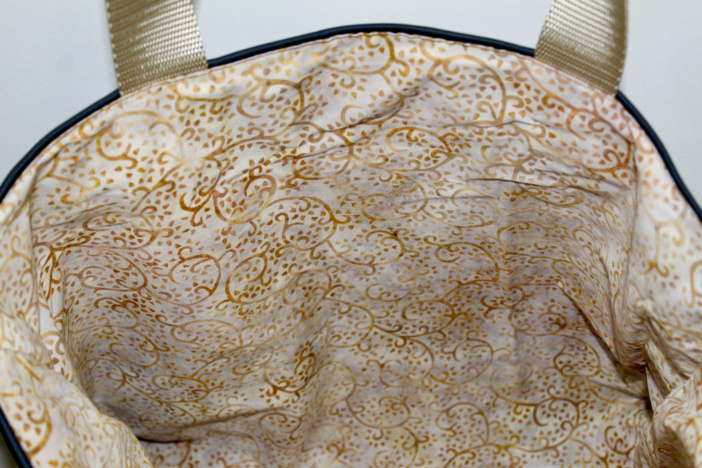 Patchwork Tote | Large Upcycled Auto Leather & Fabric | One of a Kind | Navy & Rust Orange Floral Print
