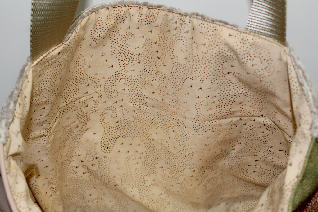 Patchwork Tote | Large Upcycled Auto Leather & Fabric | One of a Kind | Blush and Tan Abstract