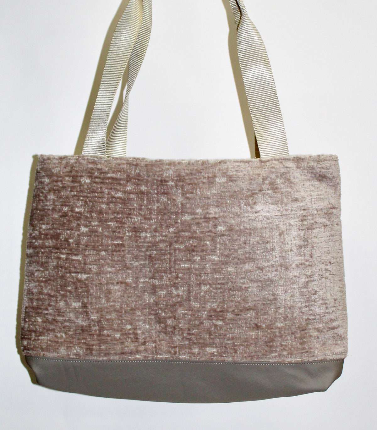Patchwork Tote | Large Upcycled Auto Leather & Fabric | One of a Kind | Blush and Tan Abstract