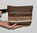 Piece by Piece Wristlet | Upcycled Auto Leather & Fabric | One of a Kind | Dots & Stripes