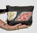 Piece by Piece Wristlet | Upcycled Auto Leather & Fabric | One of a Kind | Mid-Century Modern Leaf