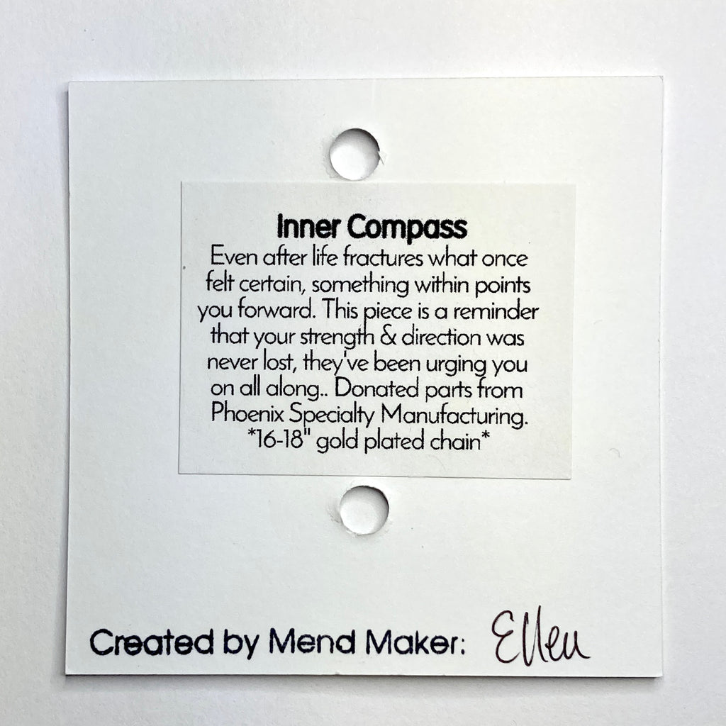 Inner Compass Necklace | Upcycled Brass Automotive Parts | Adjustable Gold Plated Chain