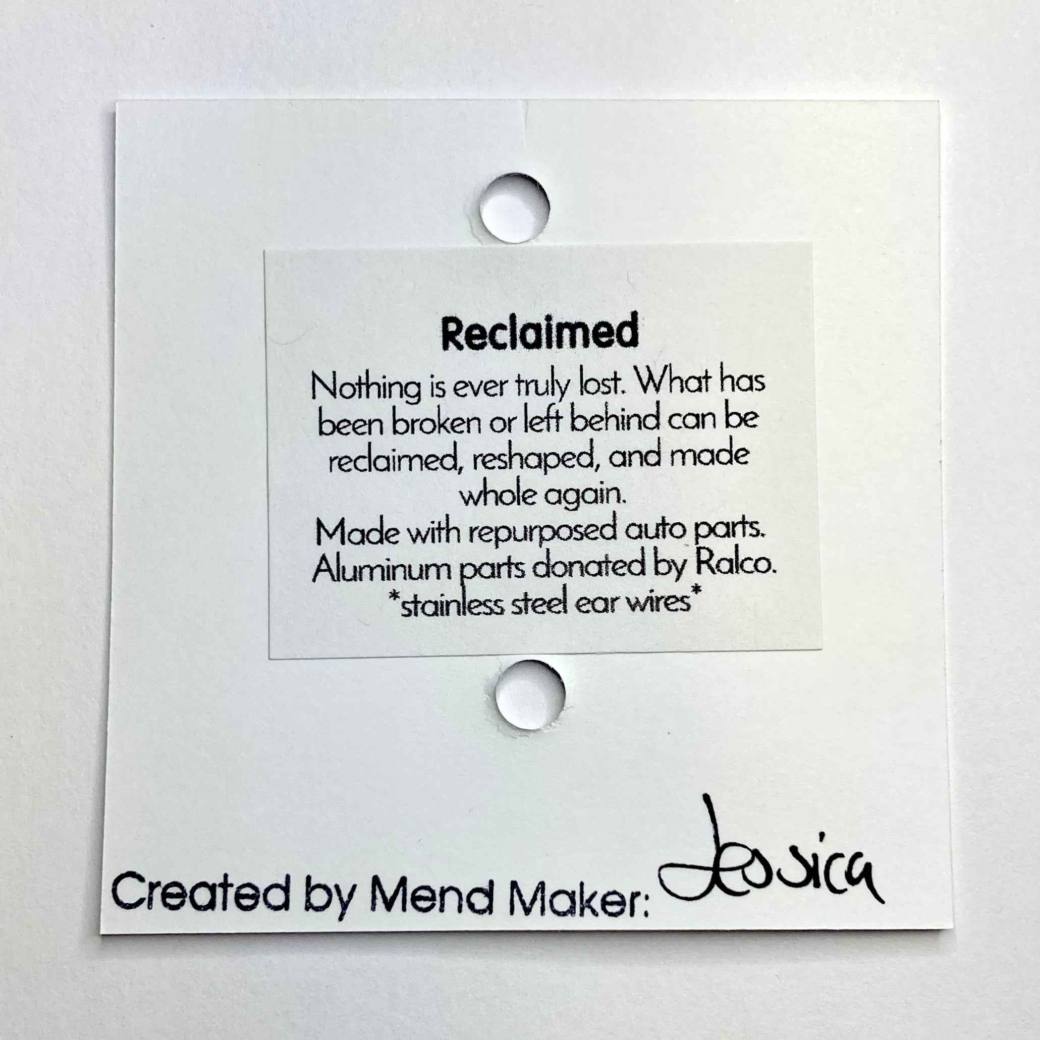 Reclaimed Earrings | Repurposed Aluminum Automotive Parts | Stainless Steel Ear Wire