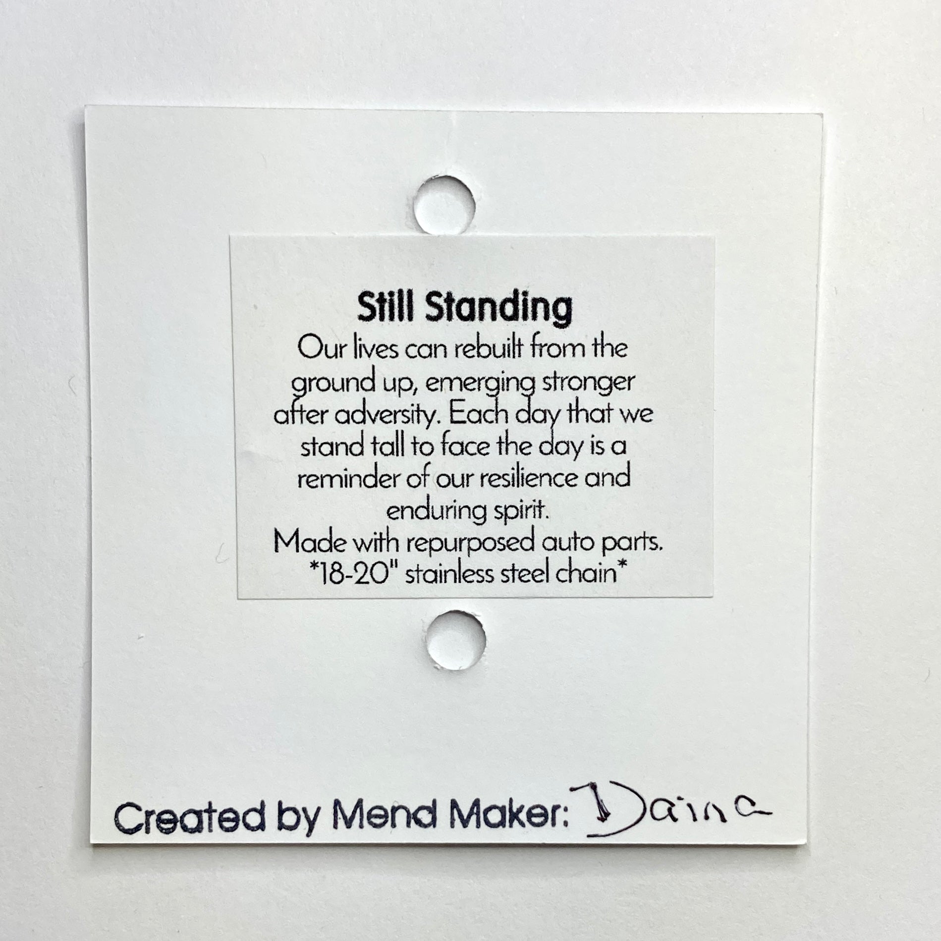 Still Standing Necklace | Salvaged Zinc Auto Parts | Adjustable Stainless Steel Chain