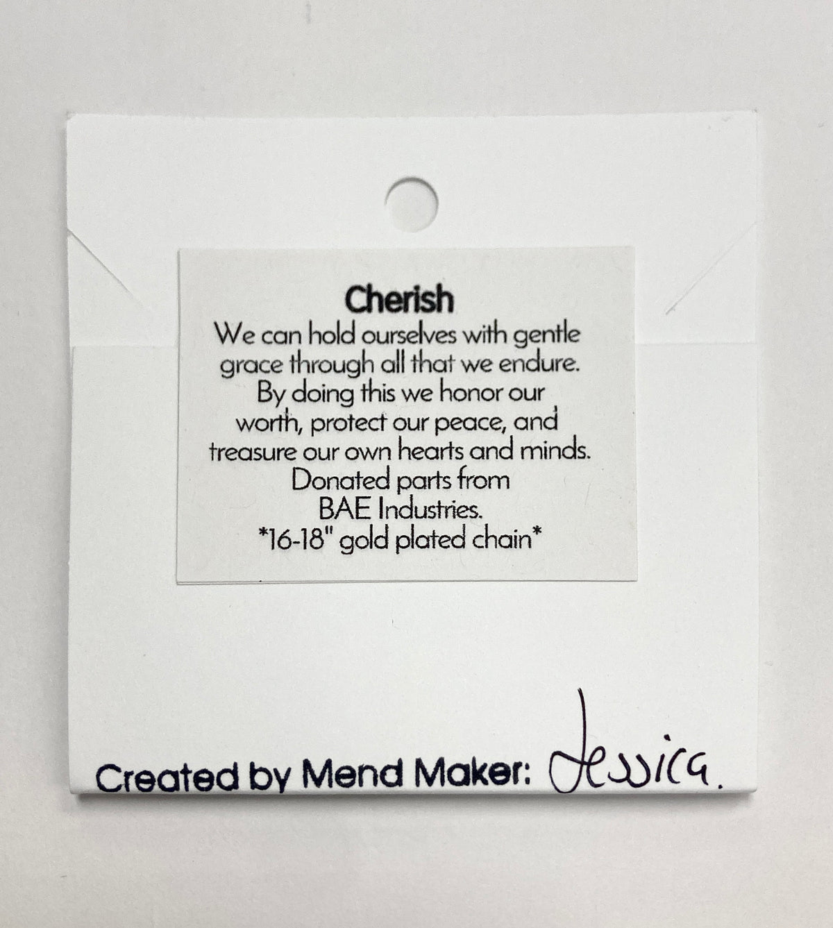 Cherish Necklace | Upcycled Aluminum Auto Parts | Adjustable Gold Plated Chain