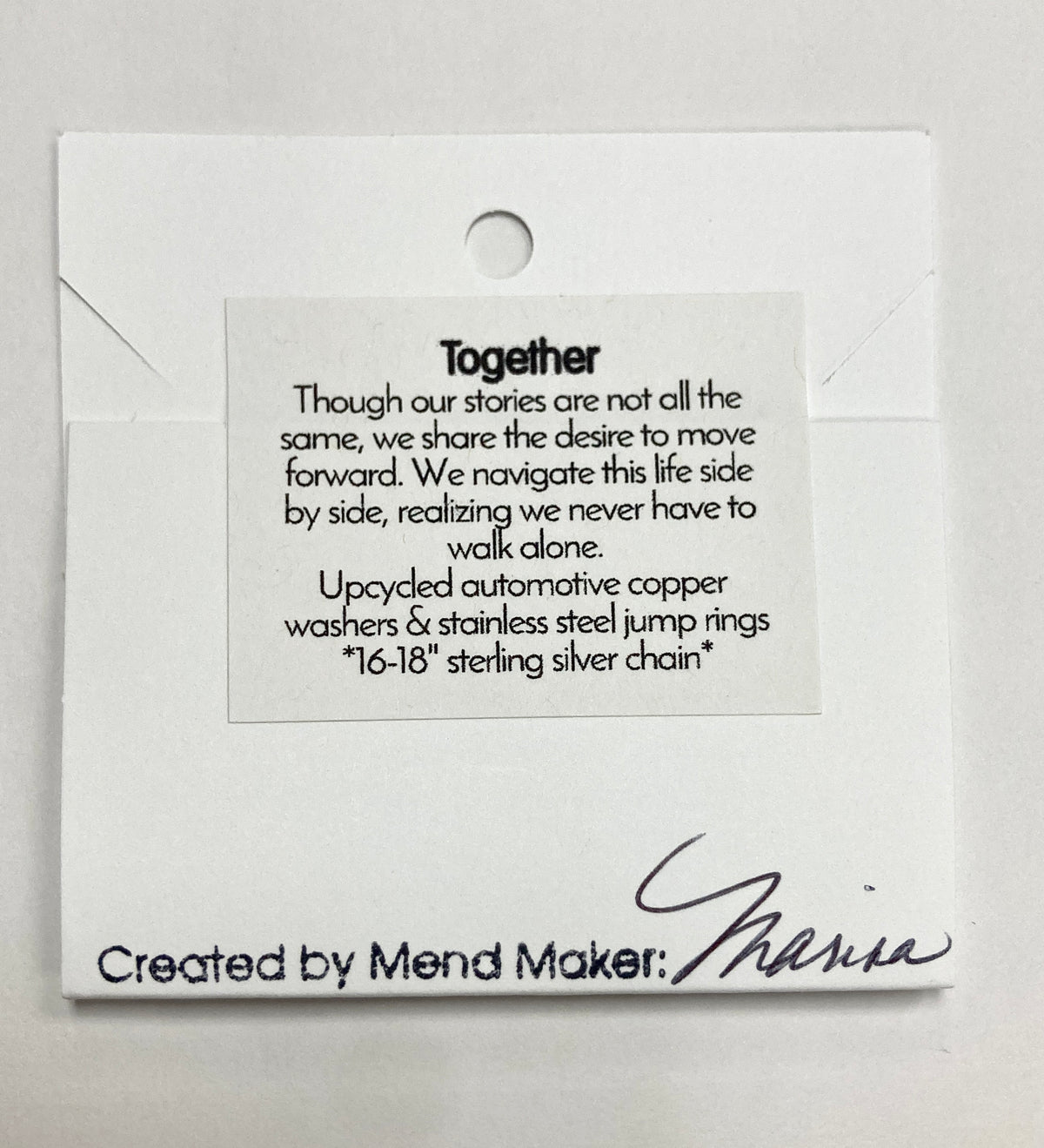 Together Necklace | Repurposed Copper Auto Washers | Adjustable Sterling Silver Chain