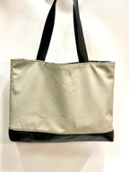 Patchwork Tote | Large Upcycled Auto Leather & Fabric | One of a Kind | Black & Beige Stripe