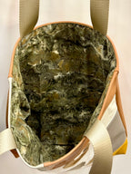 Patchwork Tote | Large Upcycled Auto Leather & Fabric | One of a Kind | Cream, Brown, Spice & Mustard Yellow Leopard Print