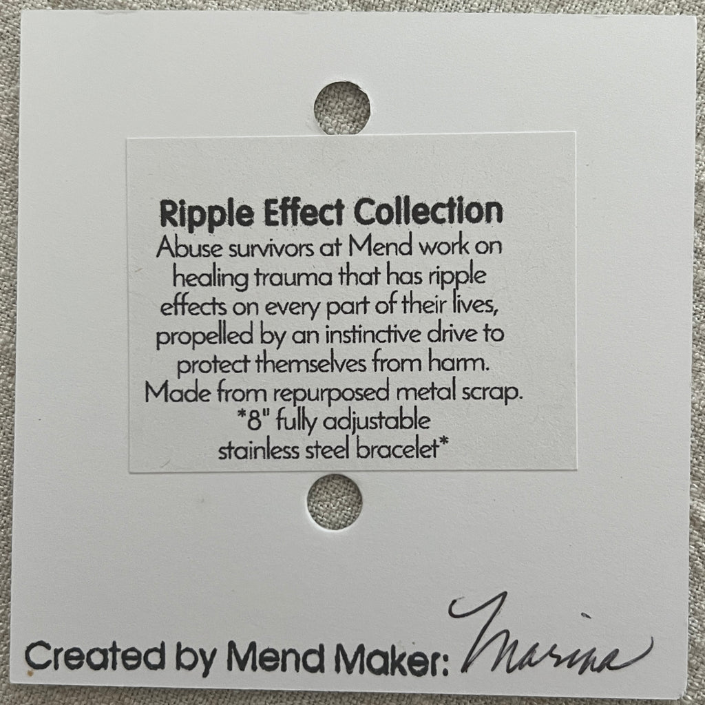 Ripple Effect Adjustable Bracelet | Fire Patina Steel Focal Point with Stainless Steel Paperclip Chain