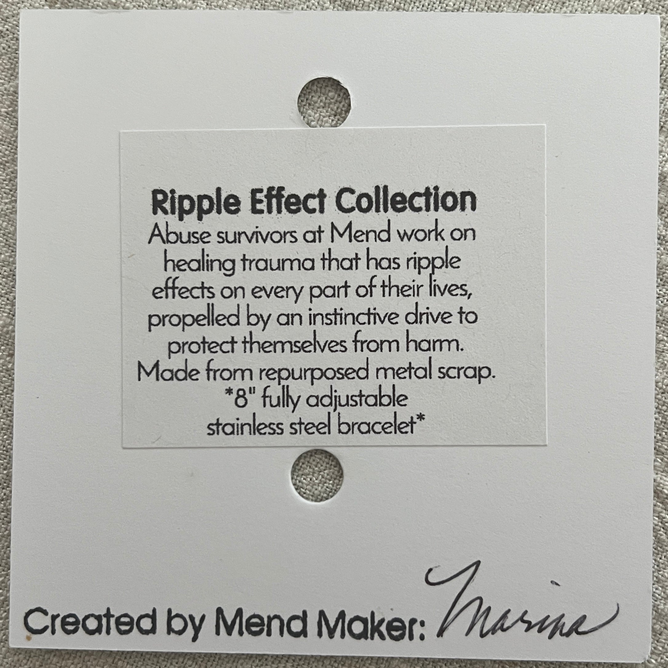 Ripple Effect Adjustable Bracelet | Fire Patina Steel Focal Point with Stainless Steel Paperclip Chain