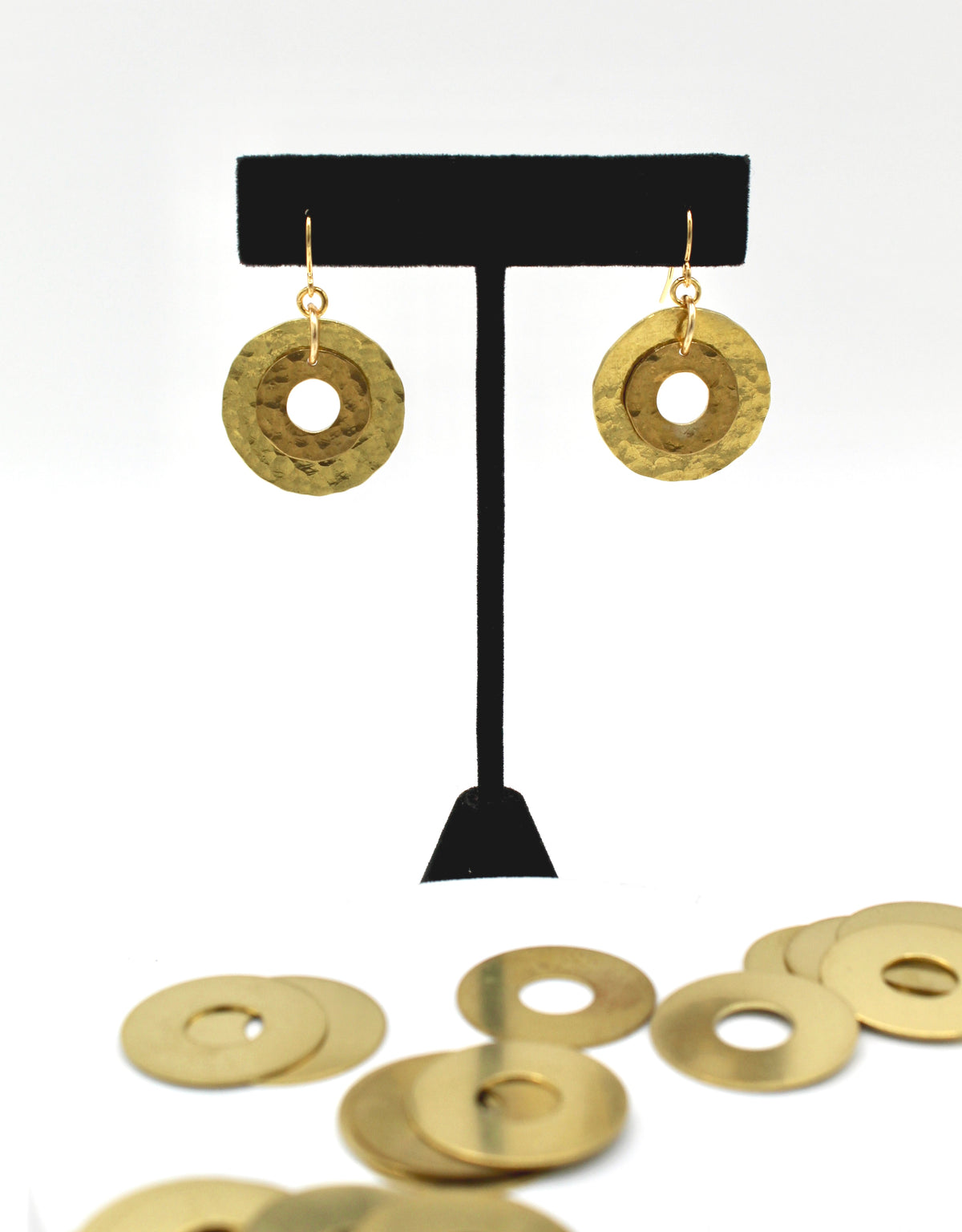 Evolve Earrings | Repurposed Automotive Brass Washers | Gold Plated Ear Wire