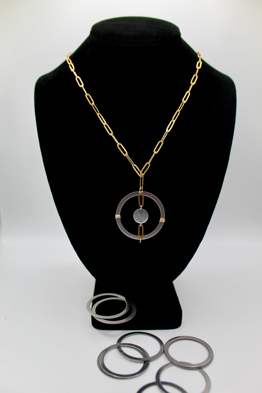 Energy Necklace | Powertrain Shim & Salvaged Steel Auto Part | 18K Gold Plated Paperclip Chain