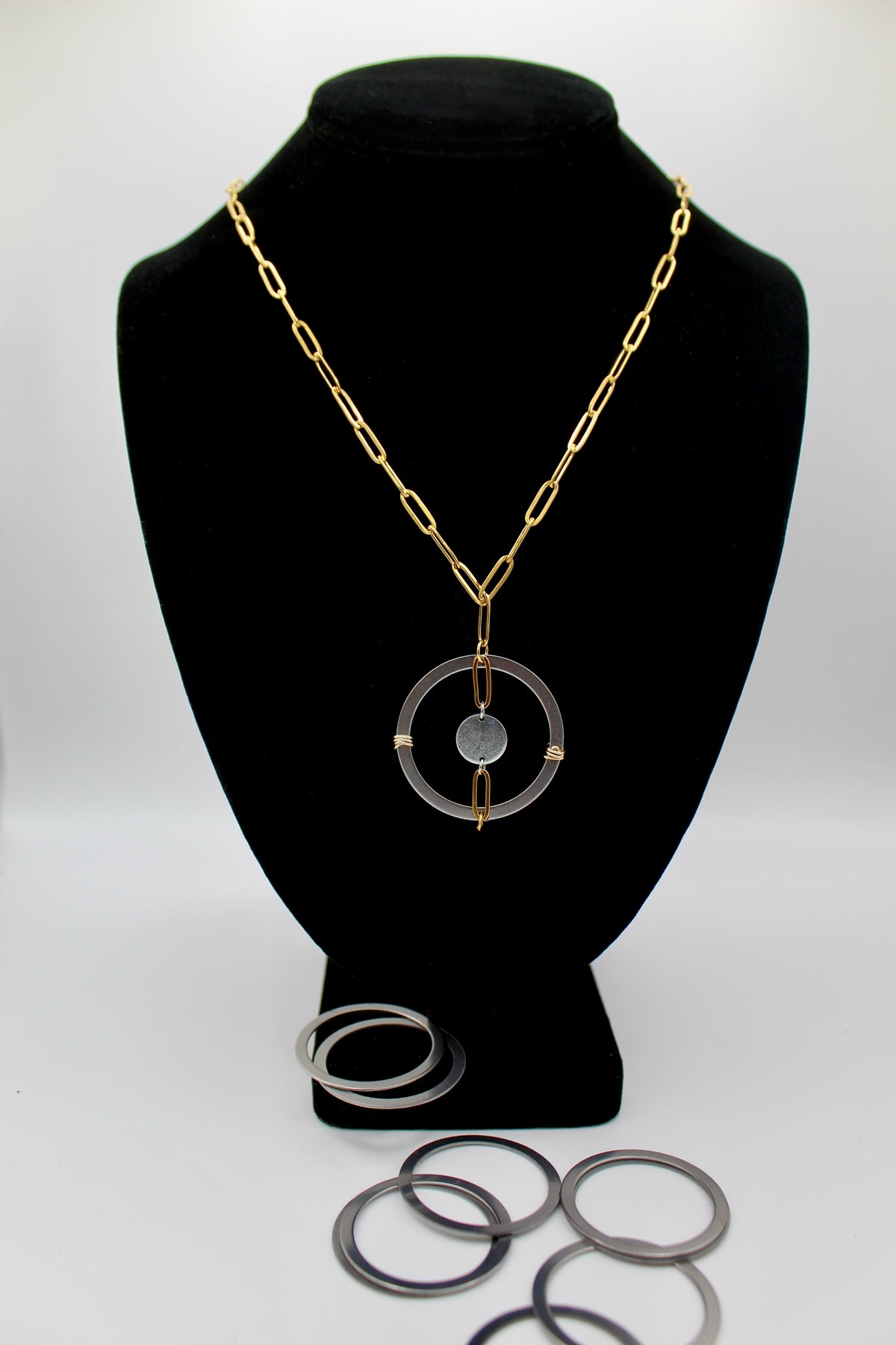 Energy Necklace | Powertrain Shim & Salvaged Steel Auto Part | 18K Gold Plated Paperclip Chain