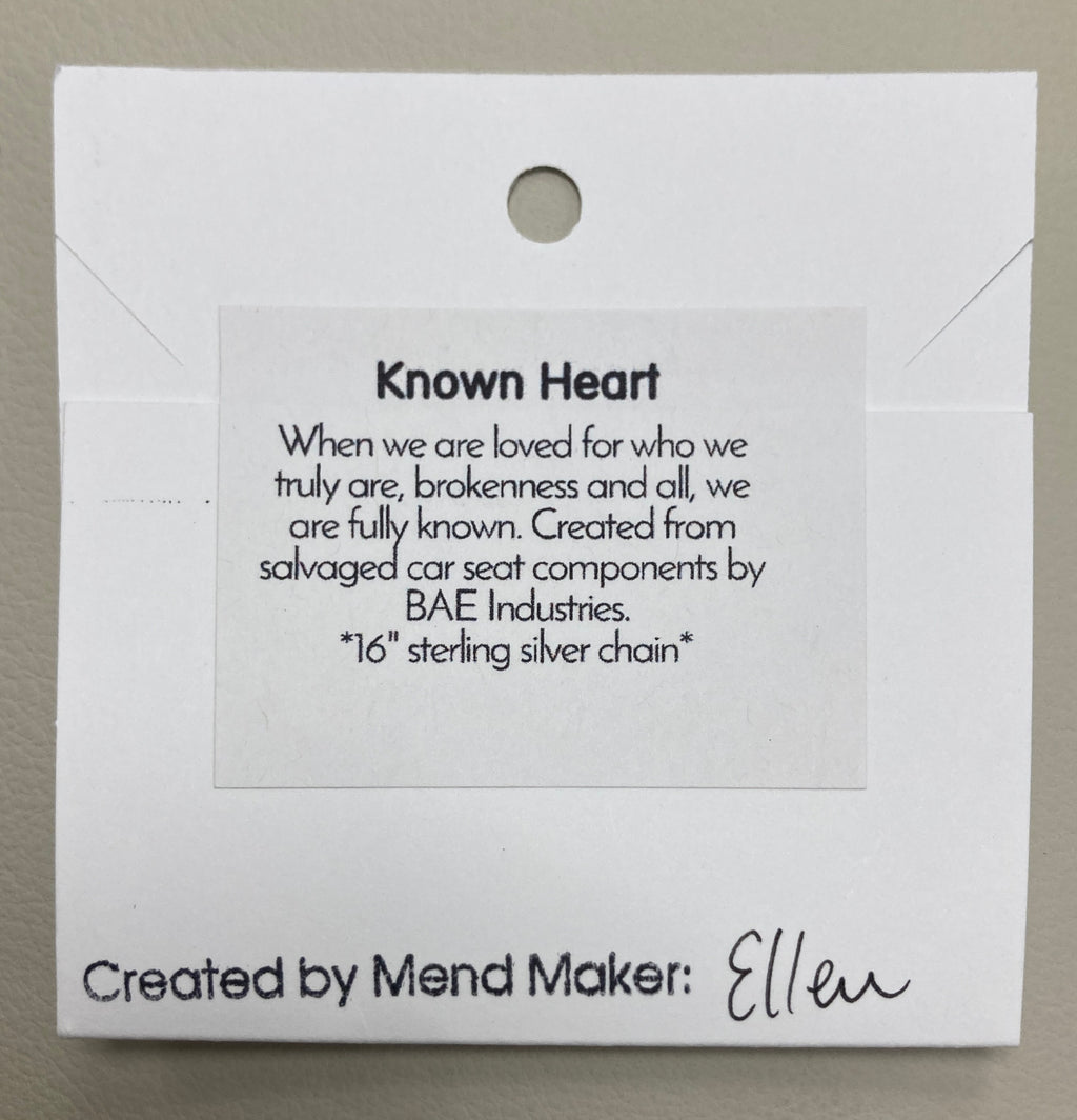 Known Heart necklace product tag close up 