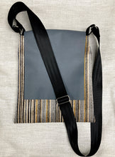 Load image into Gallery viewer, Waypoint Crossbody Ecru, Yellow &amp; Gray Striped Velvet with Gray Leather - One of a Kind!