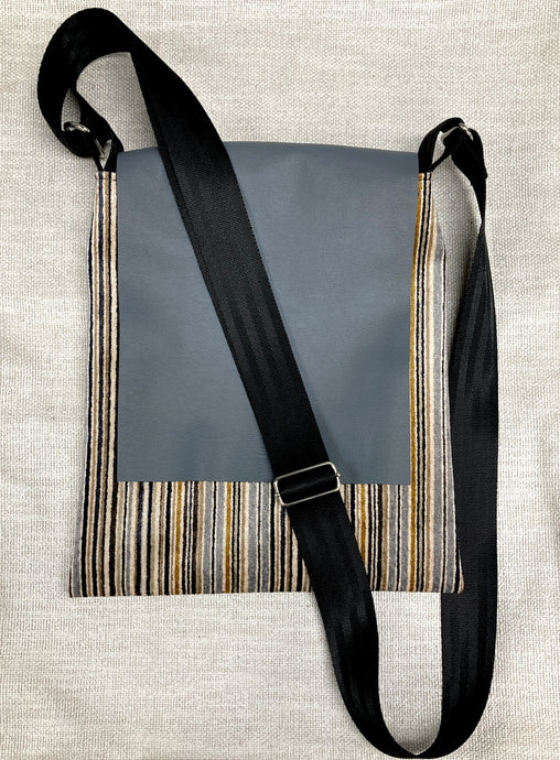 Waypoint Crossbody Ecru, Yellow & Gray Striped Velvet with Gray Leather - One of a Kind!