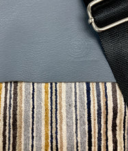 Load image into Gallery viewer, Waypoint Crossbody Ecru, Yellow &amp; Gray Striped Velvet with Gray Leather - One of a Kind!