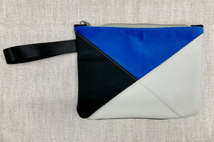 Crosswalk Leather and Fabric Wristlet - One of a Kind - Honolulu Blue & Silver Gray Leather