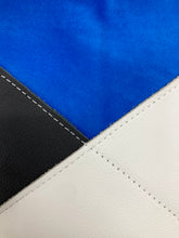 Load image into Gallery viewer, Crosswalk Leather and Fabric Wristlet - One of a Kind - Honolulu Blue &amp; Silver Gray Leather