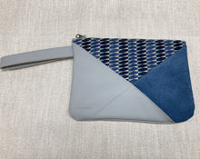 Load image into Gallery viewer, Crosswalk Leather and Fabric Wristlet - One of a Kind - Denim Blue Suede &amp; Silver Gray Leather