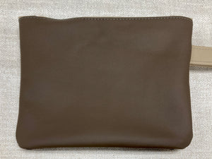 Leather and Fabric Zippered Wristlet One of a Kind "Crosswalk" Tan, Brown, Olive Green