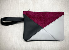 Load image into Gallery viewer, Leather and Fabric Zippered Wristlet One of a Kind &quot;Crosswalk&quot; Magenta Black White