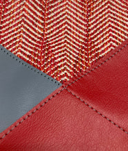 Load image into Gallery viewer, Leather and Fabric Wristlet &quot;Crosswalk&quot; One of a Kind - Red &amp; Gray with Leaf Pattern