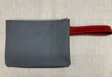 Load image into Gallery viewer, Leather and Fabric Wristlet &quot;Crosswalk&quot; One of a Kind - Red &amp; Gray with Leaf Pattern