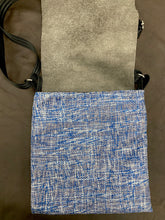 Load image into Gallery viewer, crossbody Blue tweed leather flap open