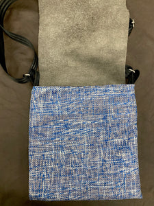 crossbody Blue tweed leather flap open