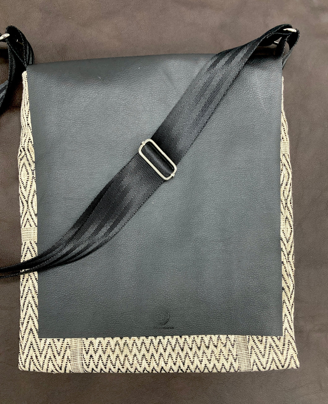 natural Black Leather crossbody full view