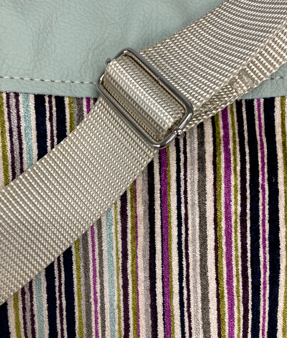Crossbody Purse Purple Striped Velvet & Pale Jade Green Leather 