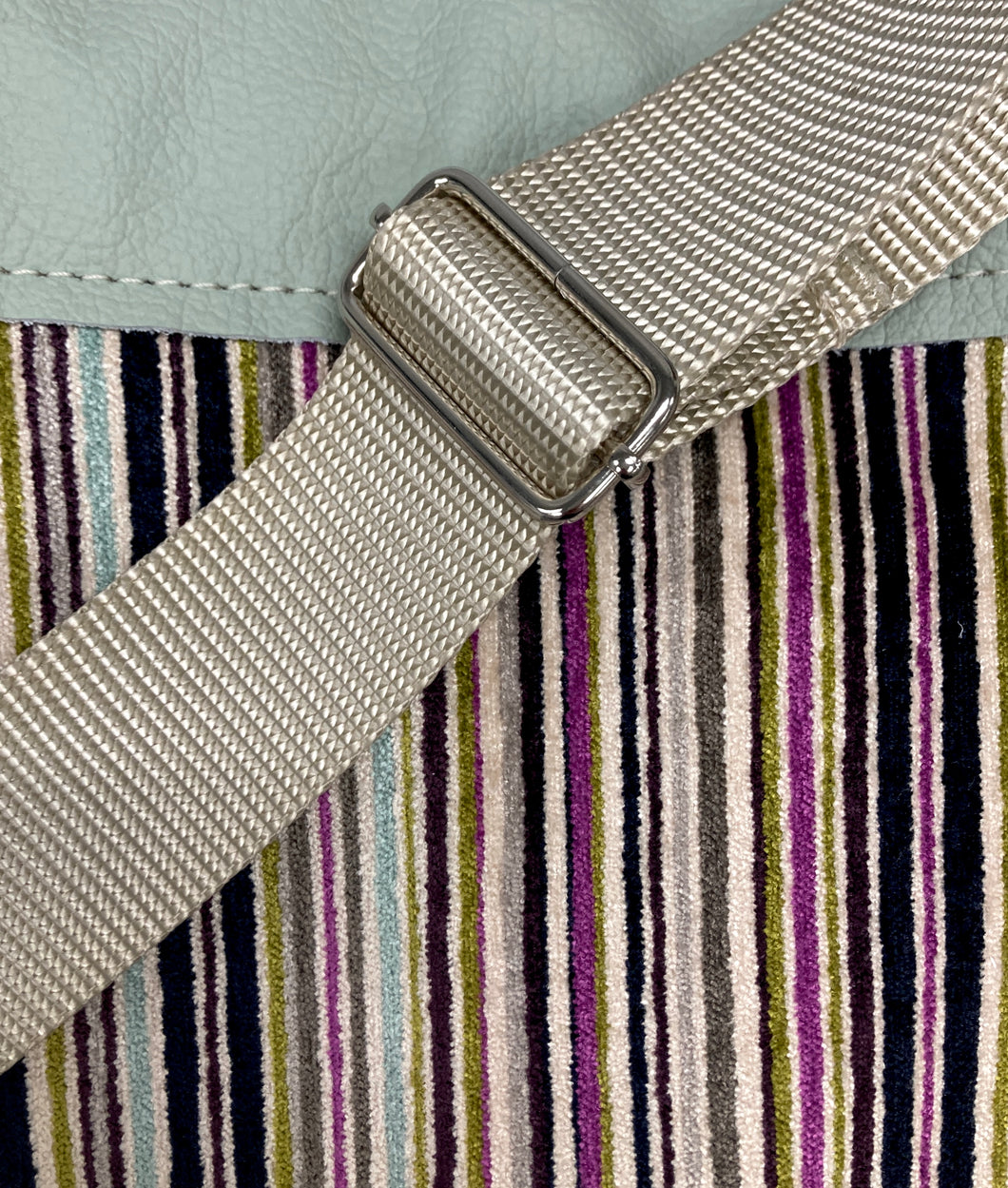 Crossbody Purse Purple Striped Velvet & Pale Jade Green Leather 