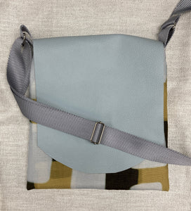 Crossbody Purse Abstract Tan & Brown Sky Blue Leather "Waypoint" One of a Kind