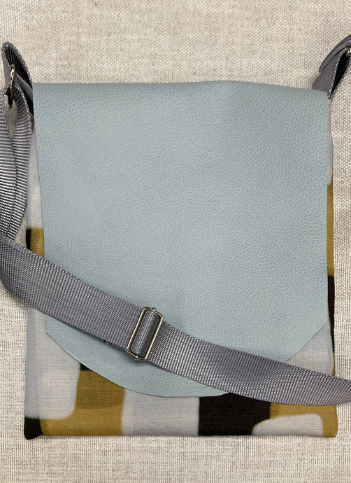 Crossbody Purse Abstract Tan & Brown Sky Blue Leather 