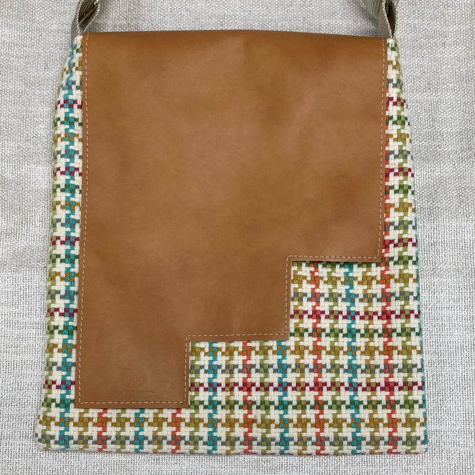 Crossbody Purse Houndstooth & Tan Leather 