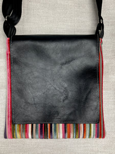 Crossbody Purse Multicolor Stripe & Black Leather "Waypoint" One of a Kind