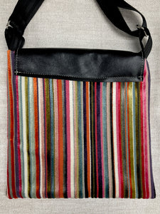 Crossbody Purse Multicolor Stripe & Black Leather "Waypoint" One of a Kind