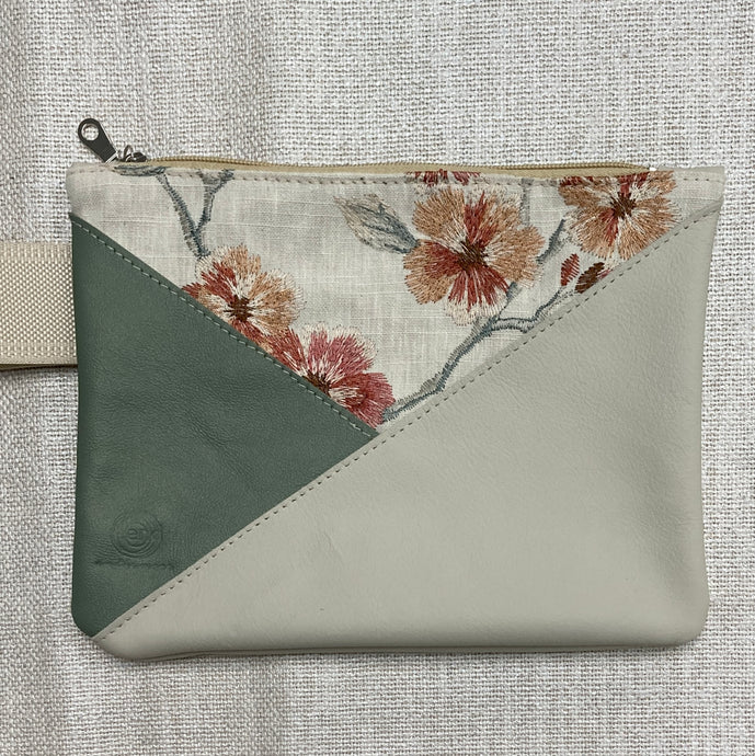 Leather and Fabric Zippered Wristlet 