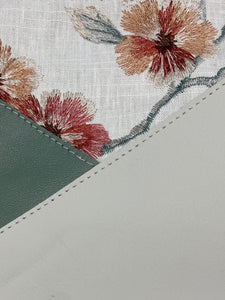 Leather and Fabric Zippered Wristlet "Crosswalk" One of a Kind - Green Embroidered Floral