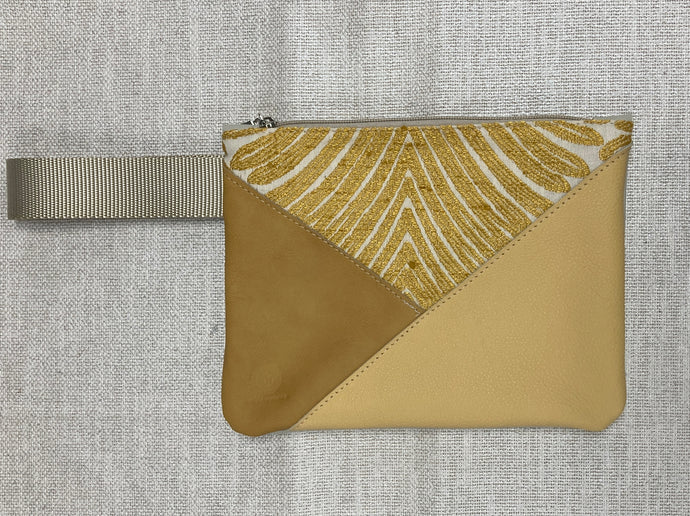 Leather and Fabric Zippered Wristlet 