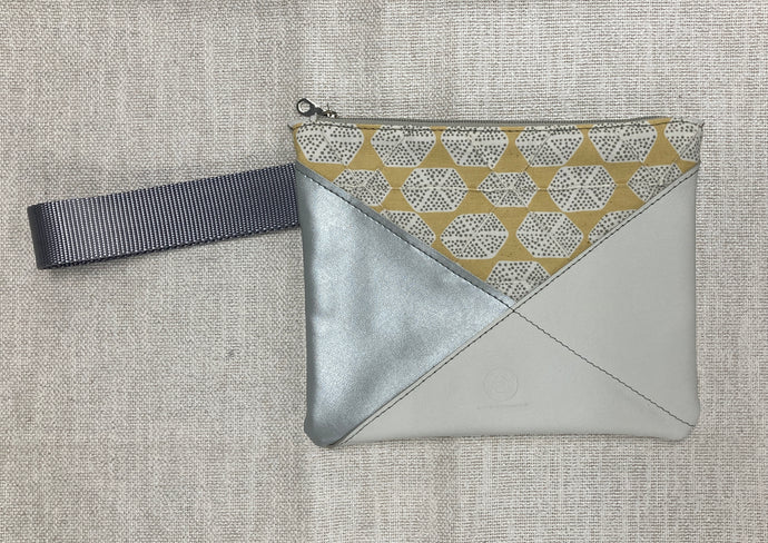Leather and Fabric Zippered Wristlet 
