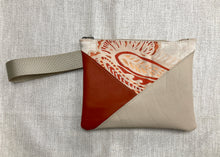 Load image into Gallery viewer, Leather and Fabric Zippered Wristlet &quot;Crosswalk&quot; One of a Kind - Rust Red, Tan, Blush &amp; Cream Abstract Pattern