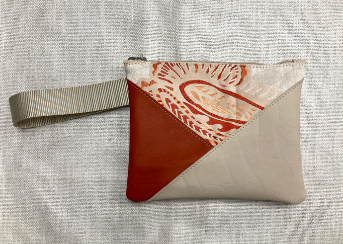 Leather and Fabric Zippered Wristlet 