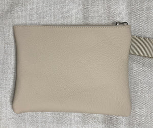 Leather and Fabric Zippered Wristlet "Crosswalk" One of a Kind - Rust Red, Tan, Blush & Cream Abstract Pattern